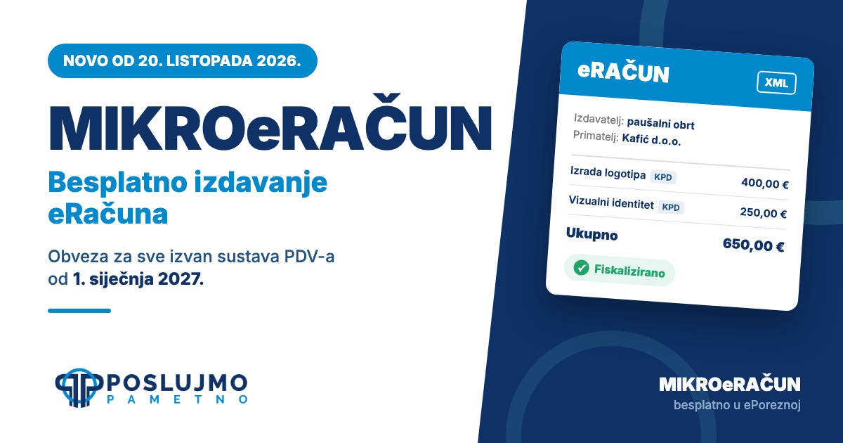 MIKROeRAČUN: besplatno izdavanje eRačuna od 20. listopada 2026.